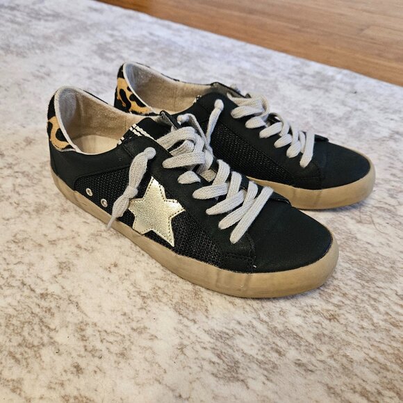 ShuShop Black and Leopard Star Paula Sneaker - Picture 1 of 5